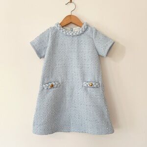 SOUTHERN SMOCKED CO EUC Powder Blue Tweed Structured Dress w/ Braided Detail